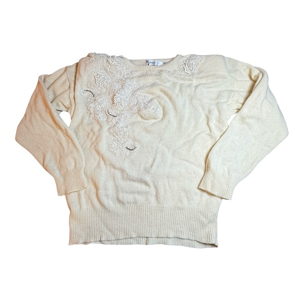Western Connection II Sweaters - Western Connection II Vintage Lambswool Angora Pearl Lace Sweater Cream 22W
